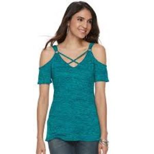 {Rock and Republic} Criss-Cross Turquoise Tee